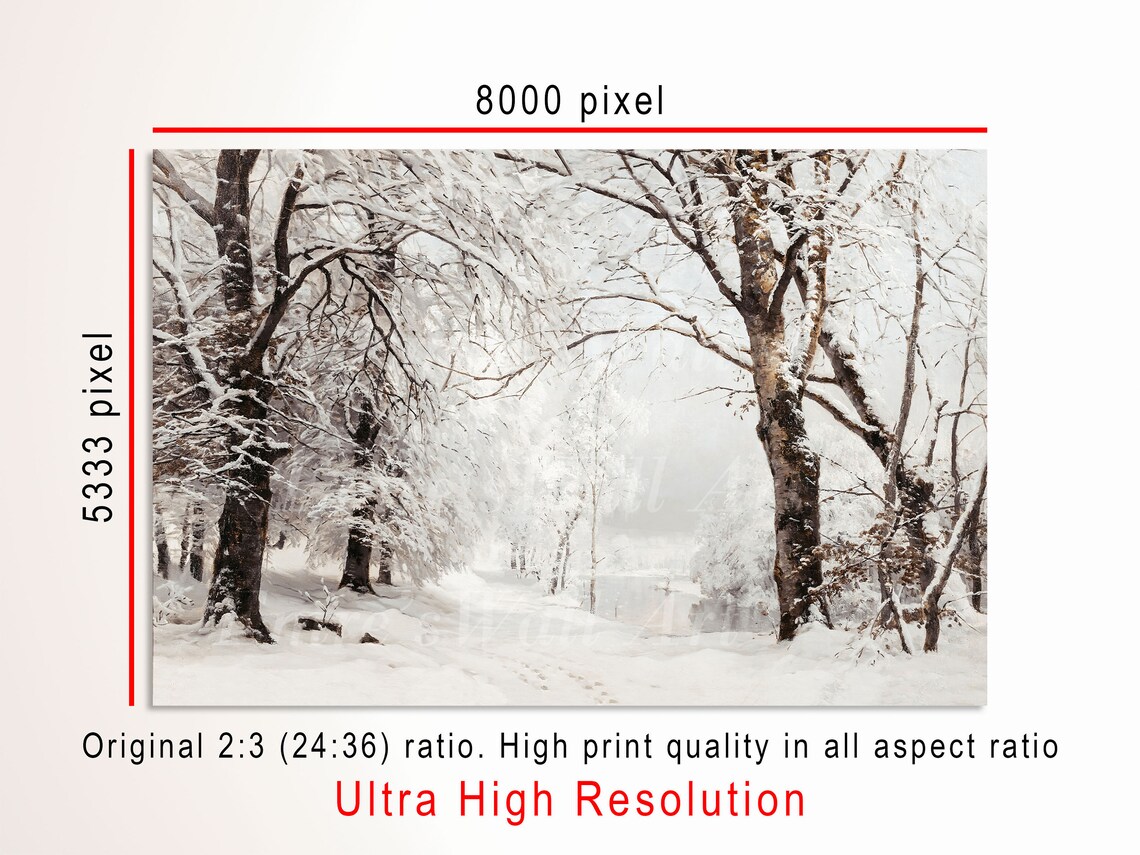 Vintage Winter Landscape, Snowy Trees Rustic Holiday Art - Image 3