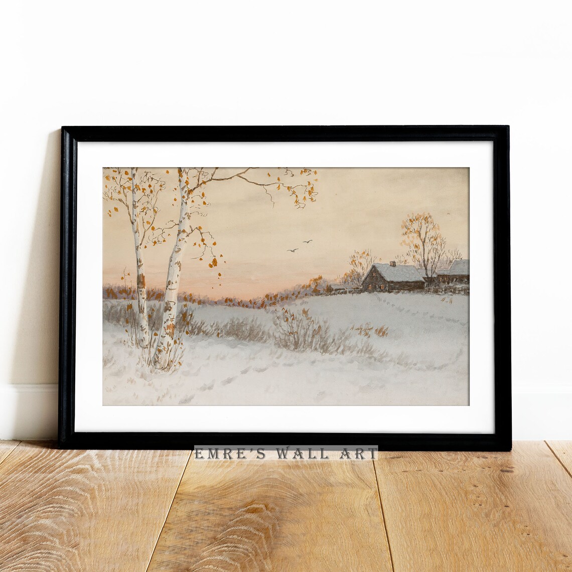 Winter Village Oil Painting, Neutral Christmas Decor - Image 2