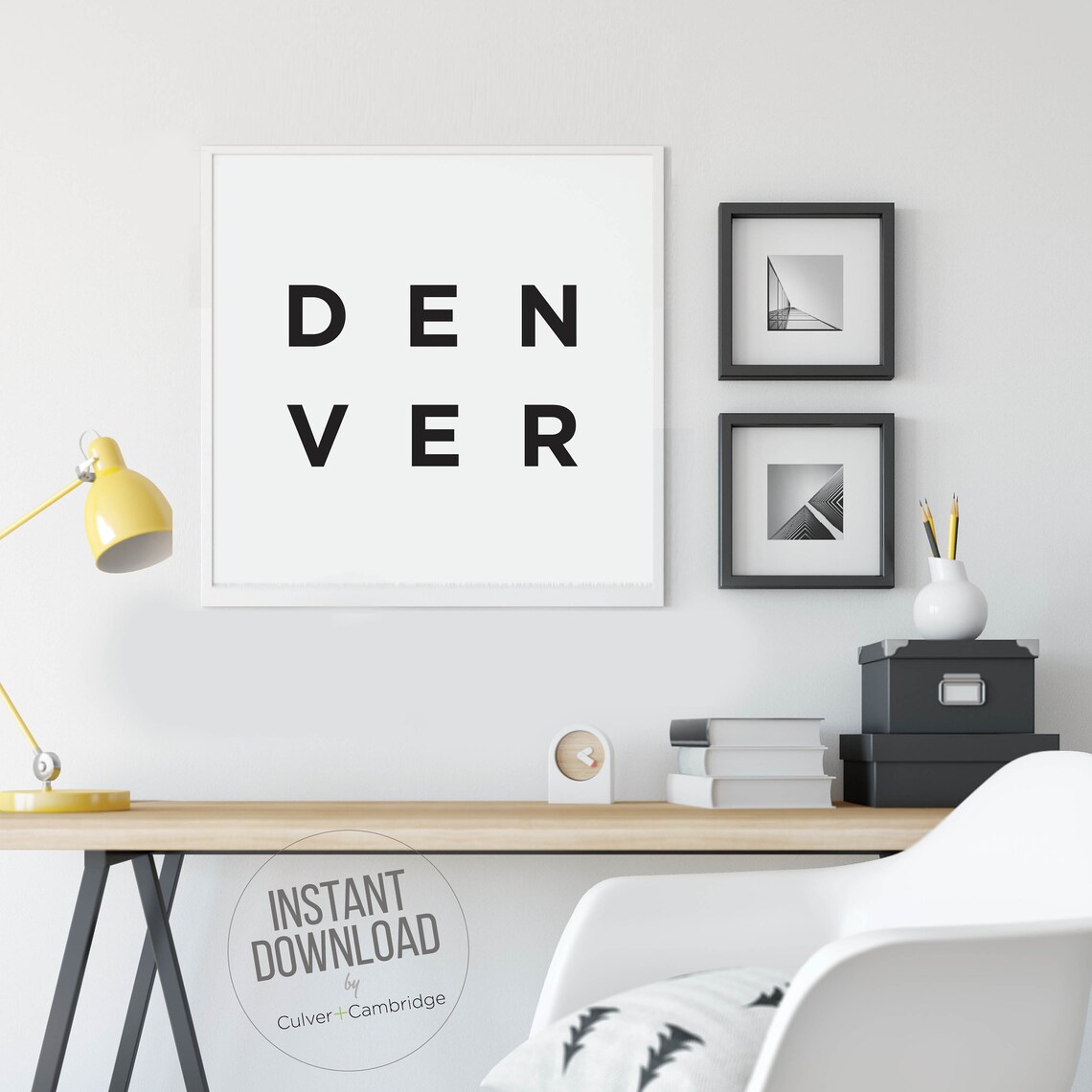 Denver Mile High City Typography Poster Black on White City Art