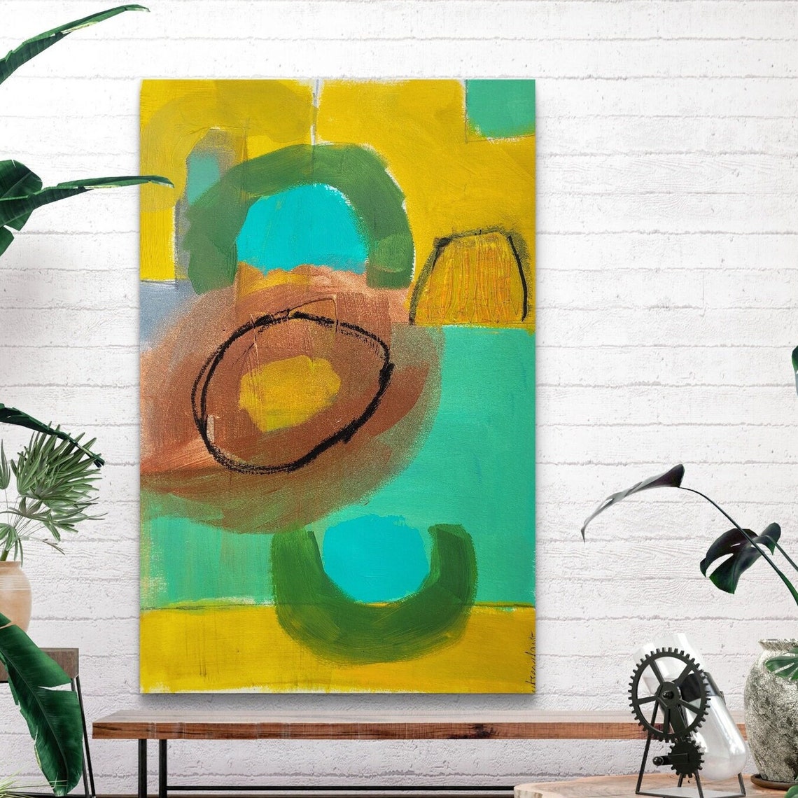Turquoise Arches Circles And Mustard Modern Abstract Art Poster