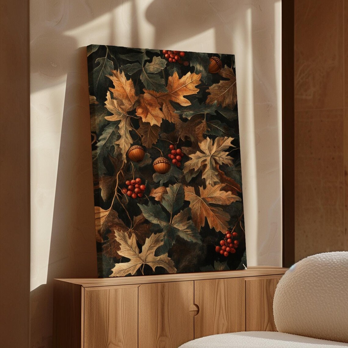 Autumn Leaves and Acorns Art, Rustic Fall Print