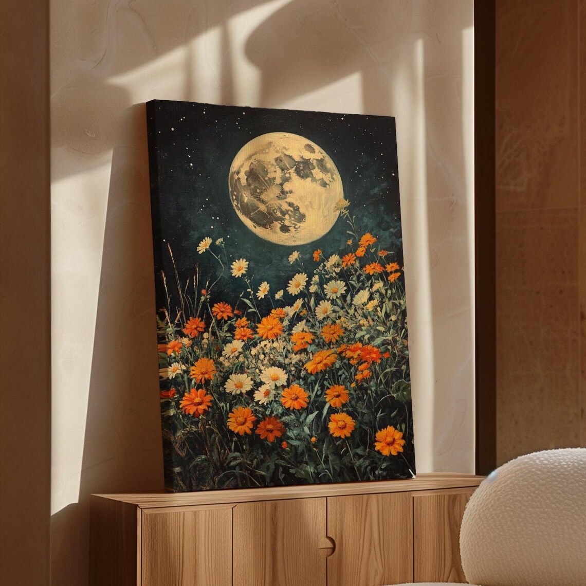 Moonlit Wildflower Meadow, Floral Nature Art Print