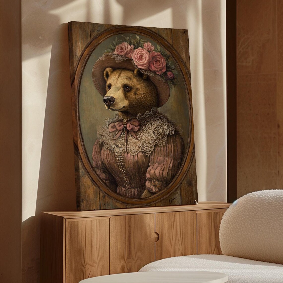 Elegant Bear Lady In Floral Hat And Lace Vintage Whimsical Animal Portrait Poster - Image 4