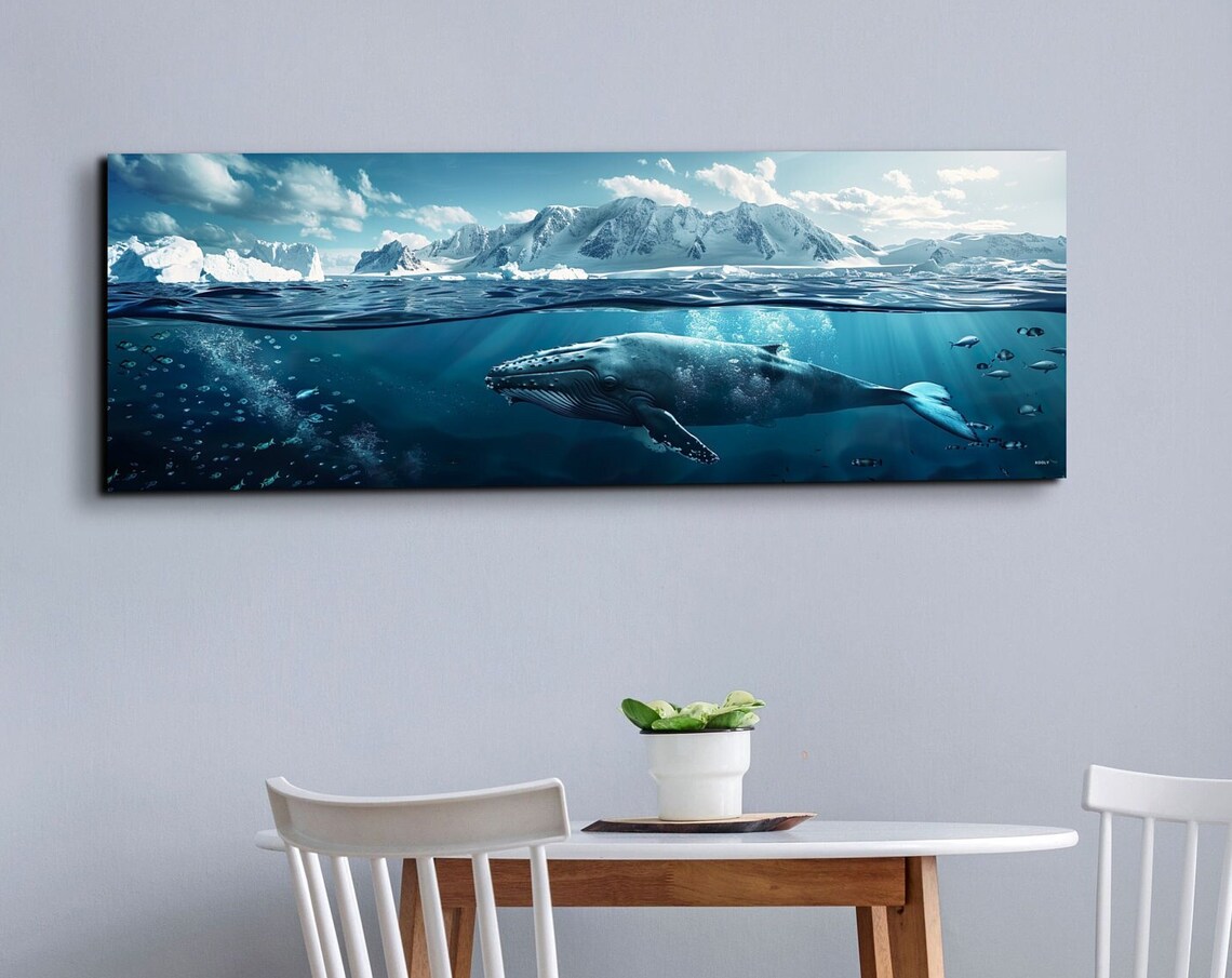 Humpback Whale Arctic Ocean Above Below Water Panoramic Wall Art