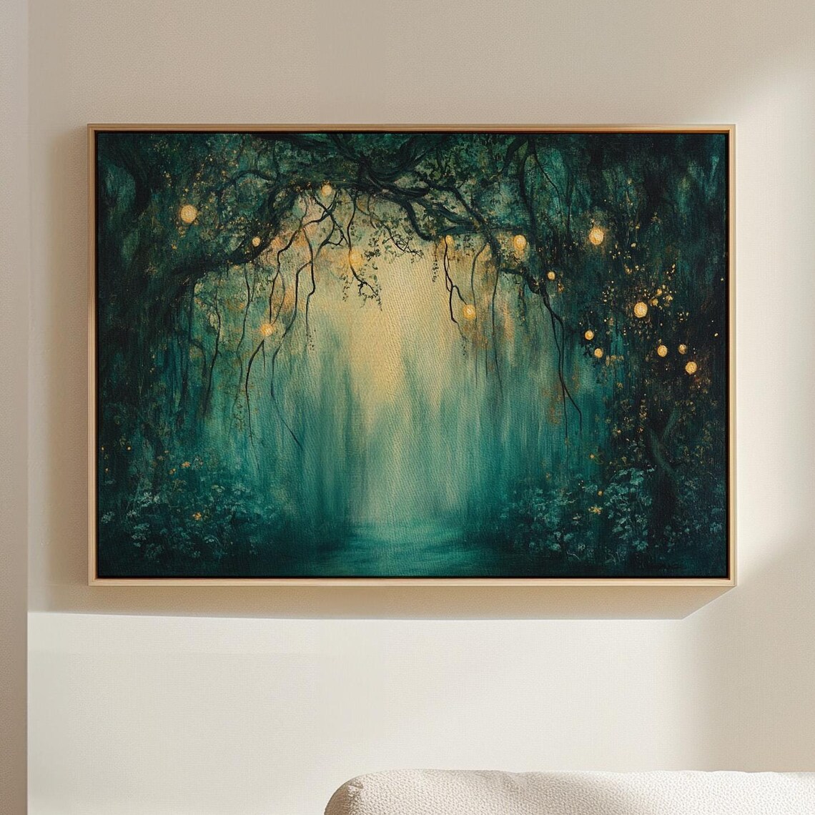 Magical Forest Glow Art Print, Enchanted Woodland Path
