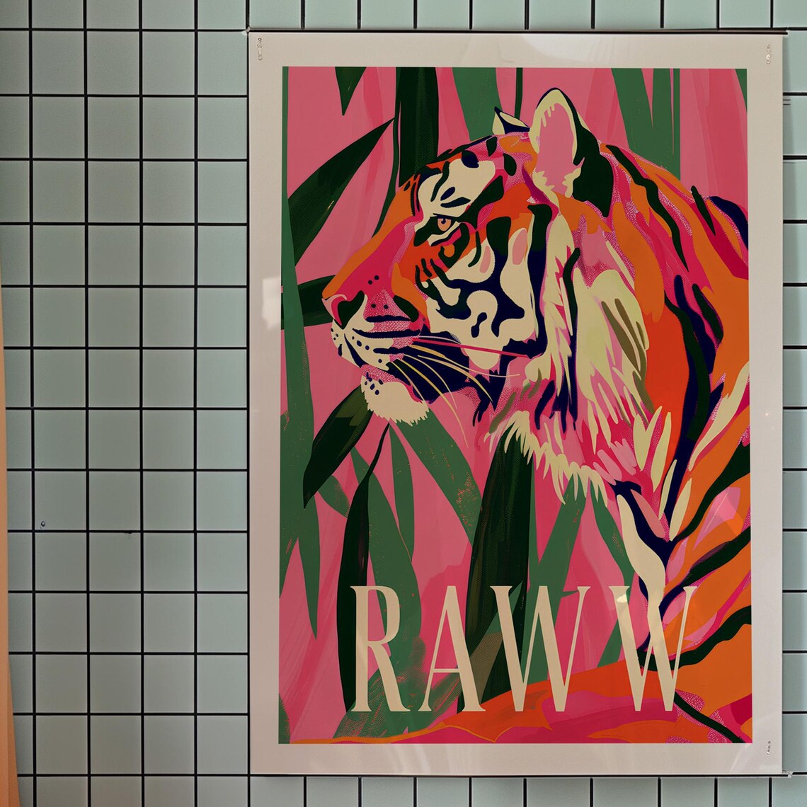Bold Tiger Art Print Maximalist Pink Orange Wall Decor