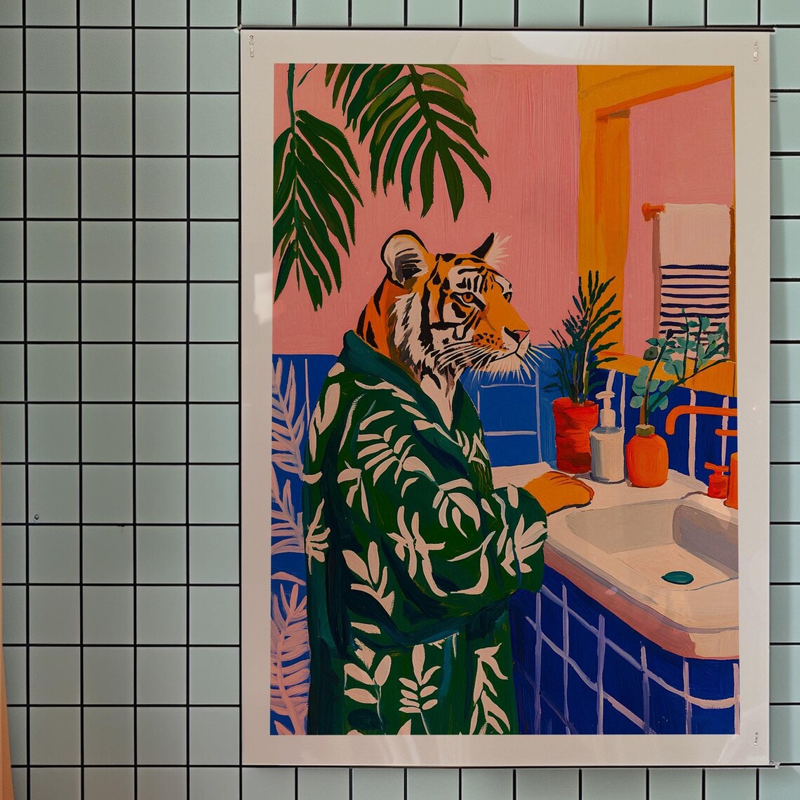 Tiger In Bath Print Funny Kitsch Bathroom Wall Art