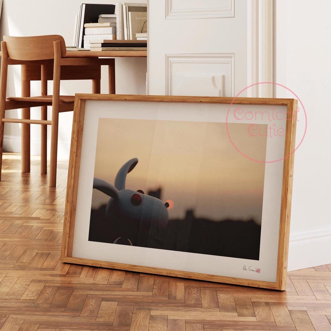 Cute Bunny Silhouette Watching Sunset Adorable Nursery Poster