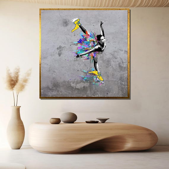 Colorful Ballerina In Sneakers Painting Unique Wall Art Gift For Modern Home Decor And Vibrant Artistic Style
