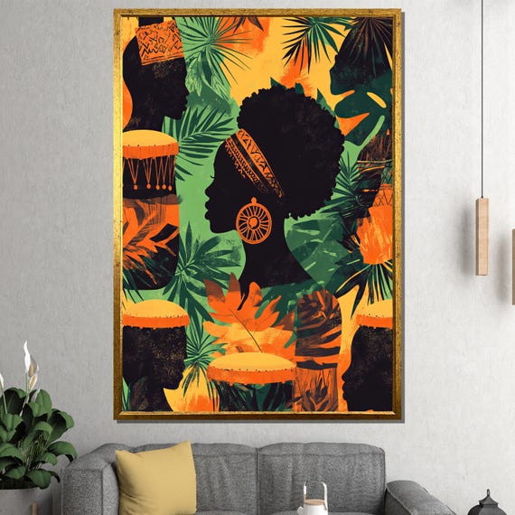 Abstract African Silhouette Painting With Vibrant Jungle Theme Unique Art Gift For Living Room Or Office Decor