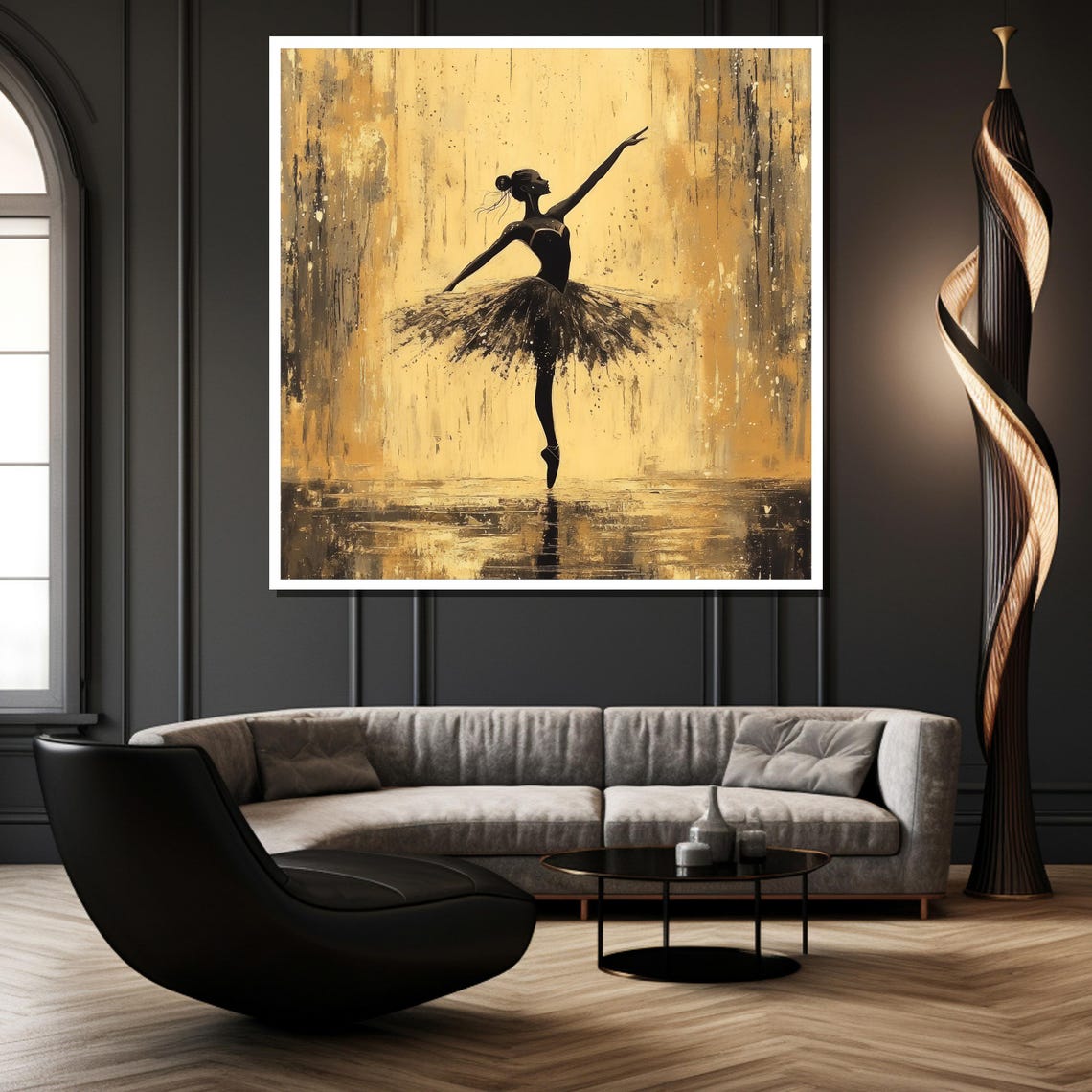 Golden Ballerina Dancer Silhouette on Gold Abstract Art Poster - Image 3
