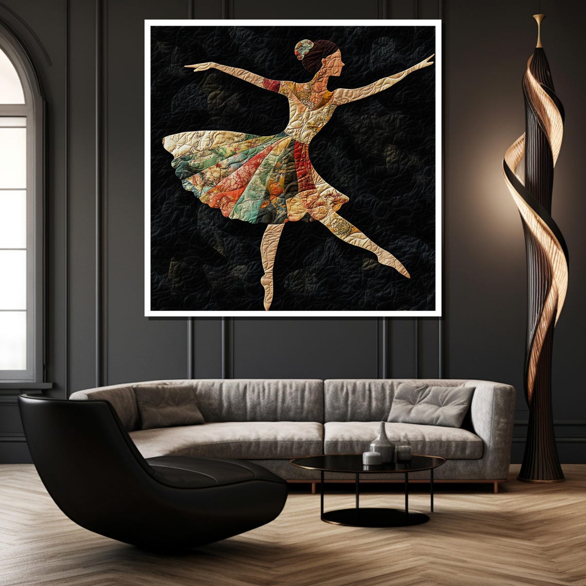 Patchwork Quilt Ballerina Leaping Dancer Textured Wall Poster - Image 2