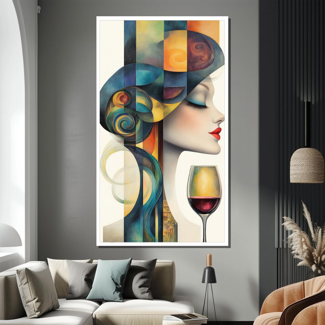 Abstract Woman With Wine Glass Cubist Jewel Tone Style Poster - Image 3