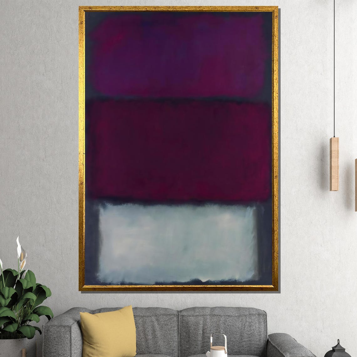 Deep Purple and White Minimalist Abstract Color Field Poster