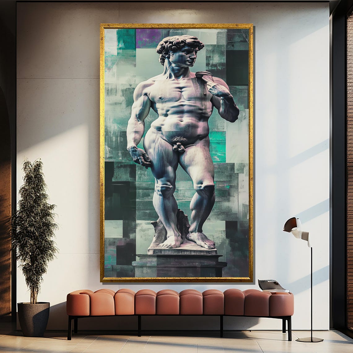 Classic Michelangelo David Statue Reimagined In Modern Teal Poster