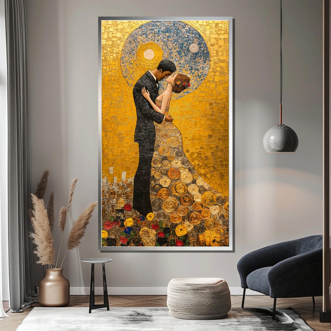 Golden Mosaic Kiss Wedding Couple Klimt Style Romantic Art Poster - Image 4