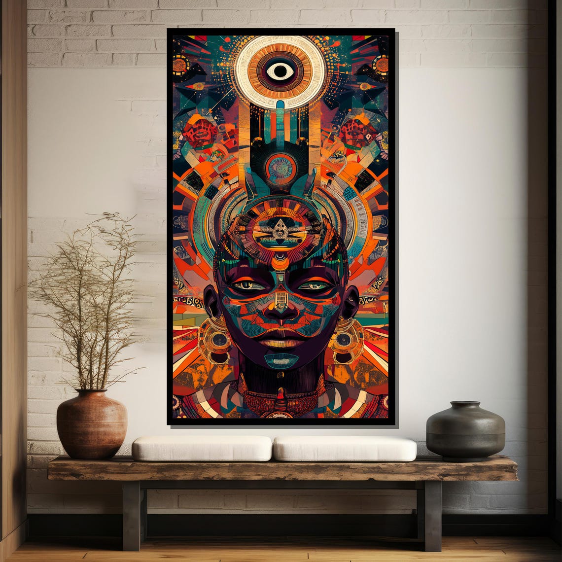 Afrofuturistic Portrait With Ornate Geometric Tribal Headdress Poster - Image 4