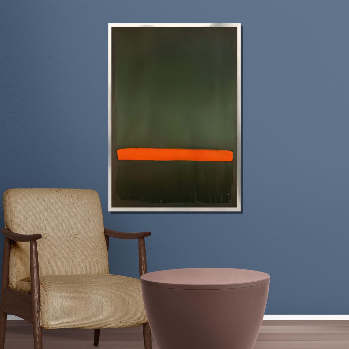 Dark Olive Green Field With Bold Orange Band Abstract Poster - Image 5