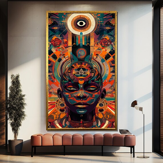 Vibrant Afro Futuristic Painting Unique Tribal Wall Art Gift For Modern Home And Office Decor