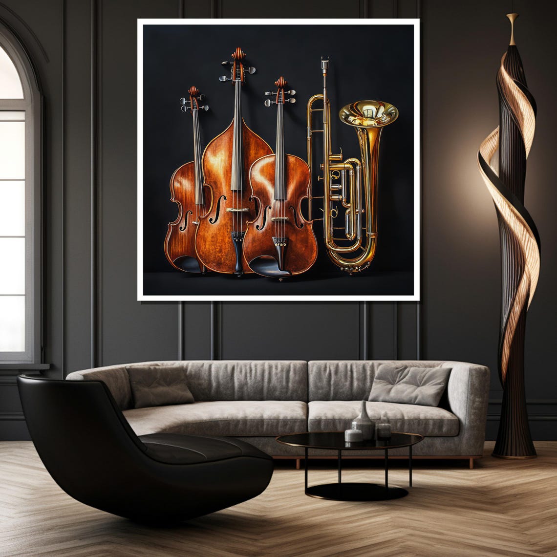 Elegant Violin Cello and Brass Orchestra Instruments Painting Poster - Image 2
