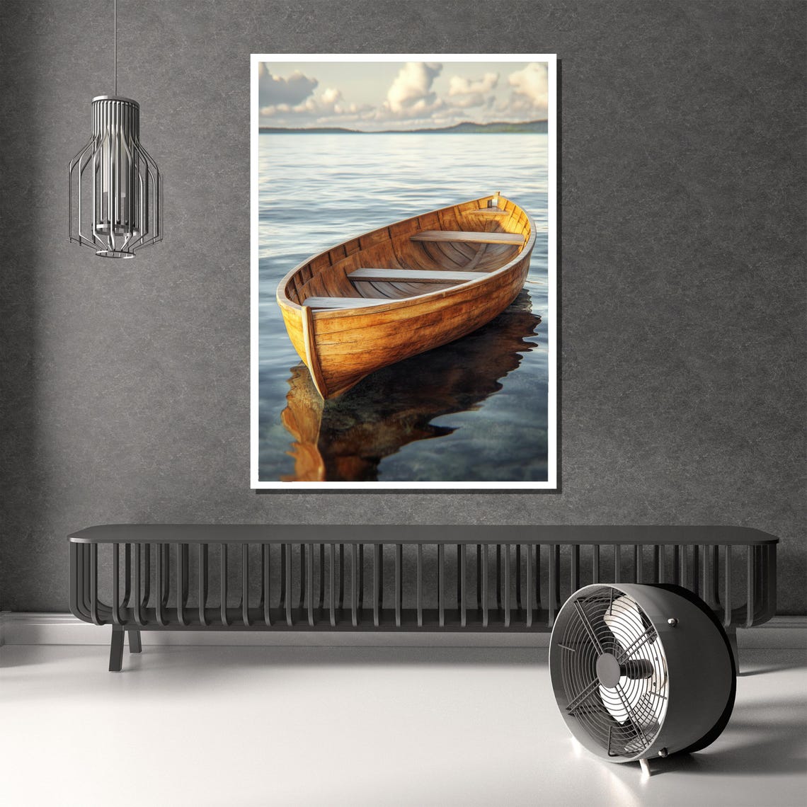 Rustic Rowboat Wall Art Large Framed Print Serene Lake Artwork Coastal Decor Nautical Gift Idea Tranquil Home Accent - Image 2