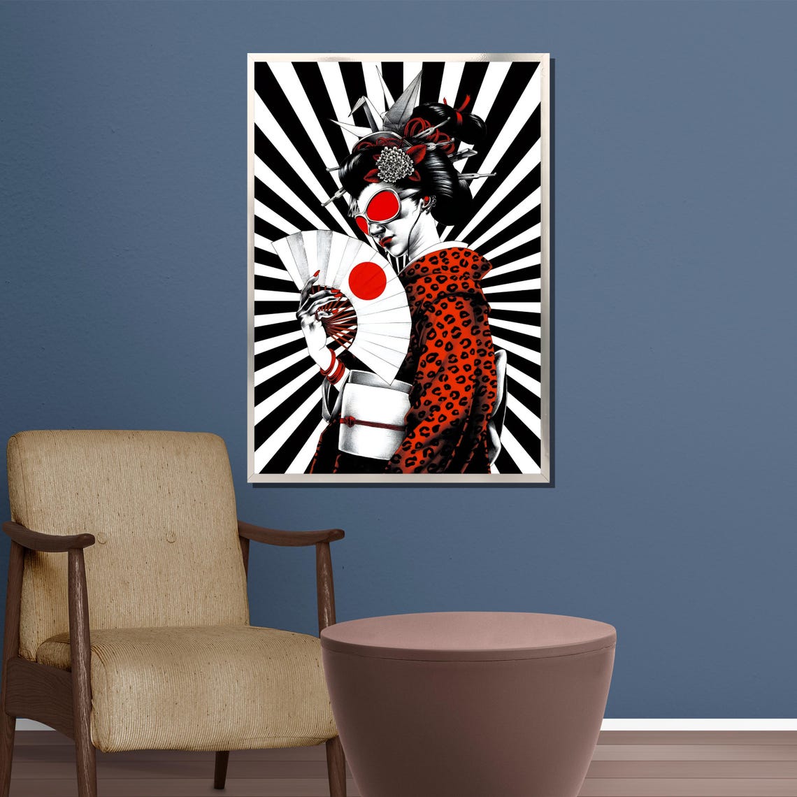 Modern Geisha Pop Art In Leopard Kimono With Red Shades Poster - Image 3