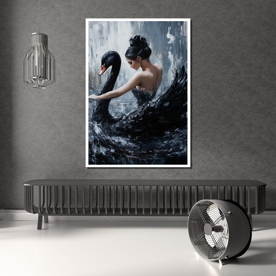 Ballerina and Black Swan in a Graceful Dark Watercolor Dance Poster - Image 2
