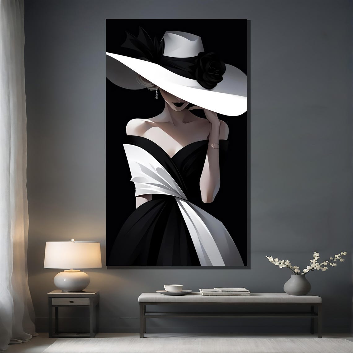 Timeless Woman In White Hat And Black White Gown Portrait Poster - Image 2