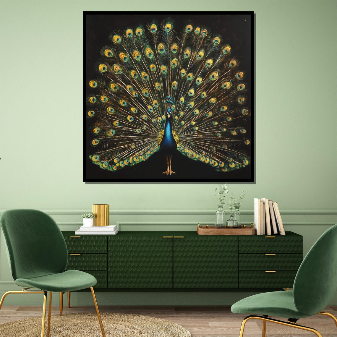 Majestic Peacock Tail Display Dark Background Elegant Poster - Image 4