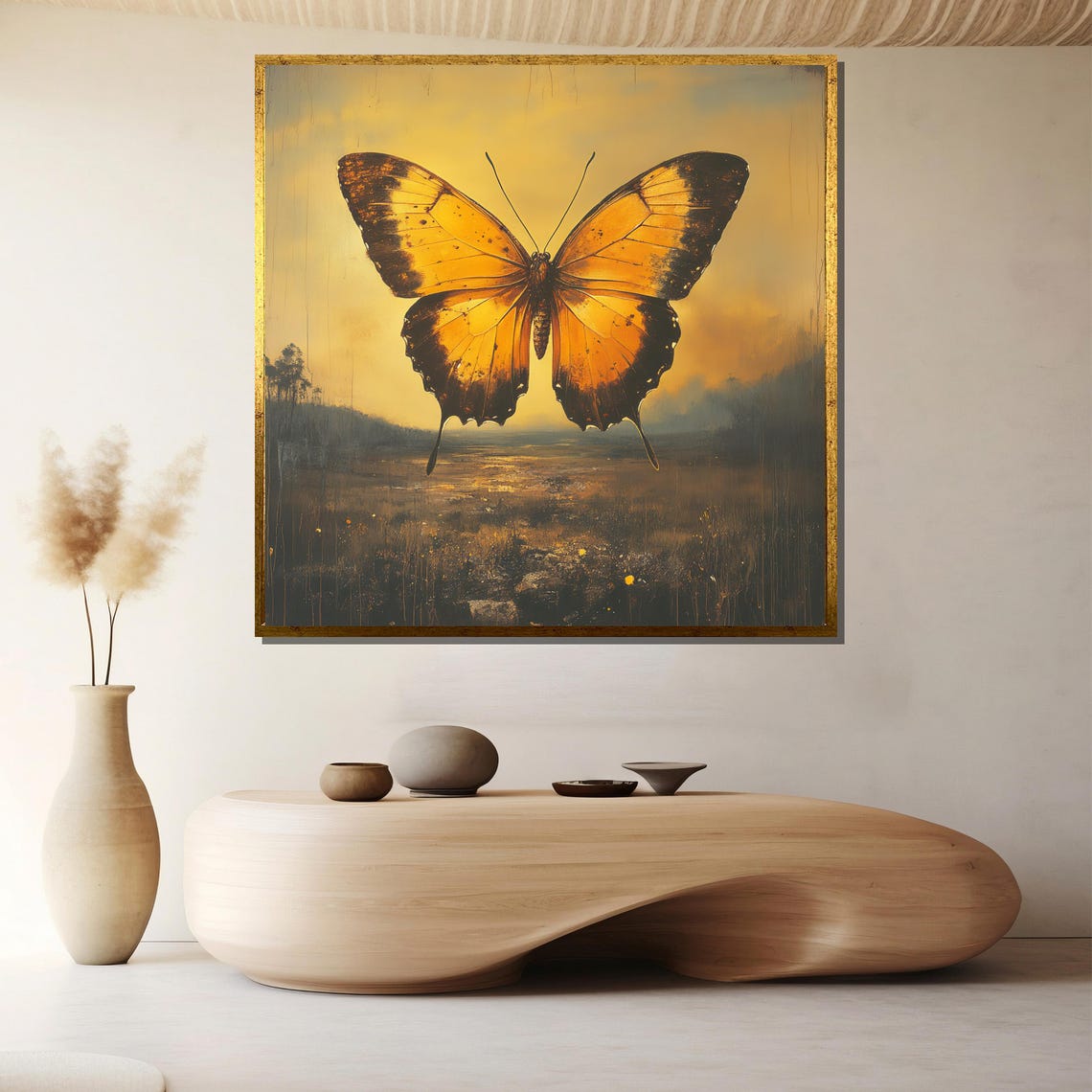 Golden Butterfly Painting Elegant Wall Art Gift For Nature Lovers And Unique Home Decor