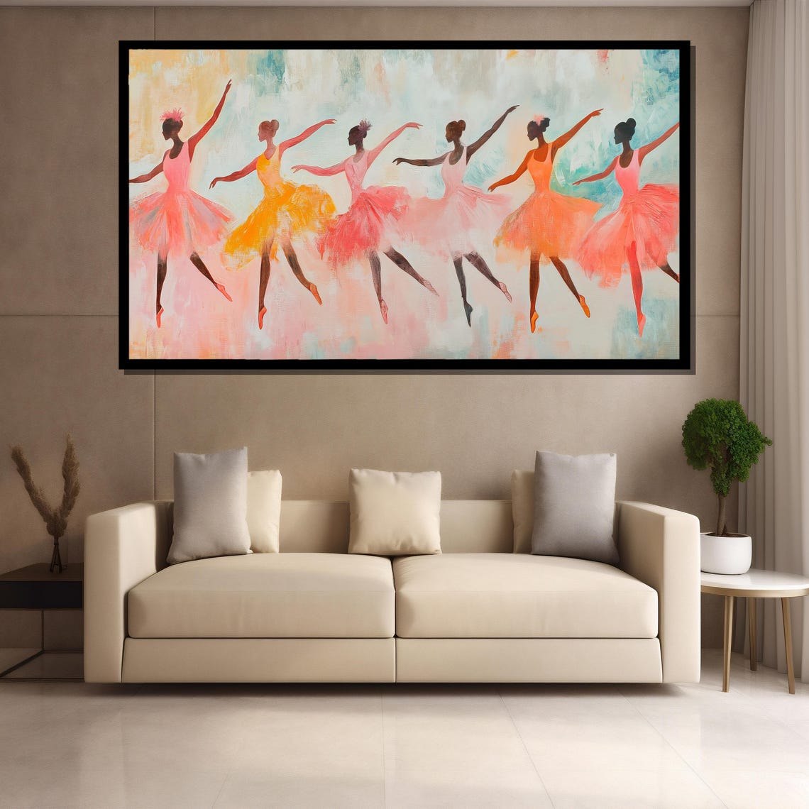 Graceful Ballerinas in Colorful Tutus Dancing Row Painting Poster - Image 4