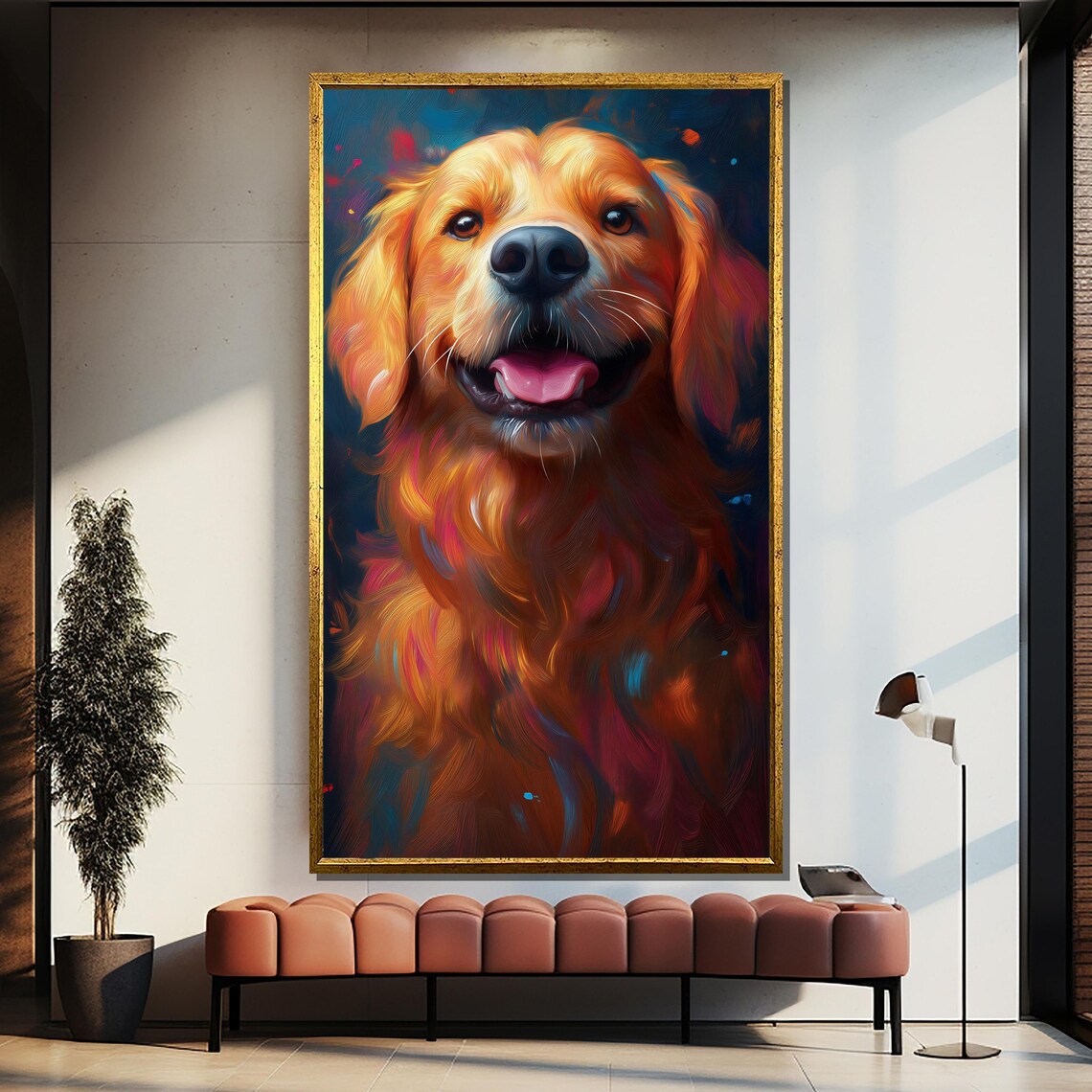 Joyful Golden Retriever Colorful Painted Portrait Art Poster