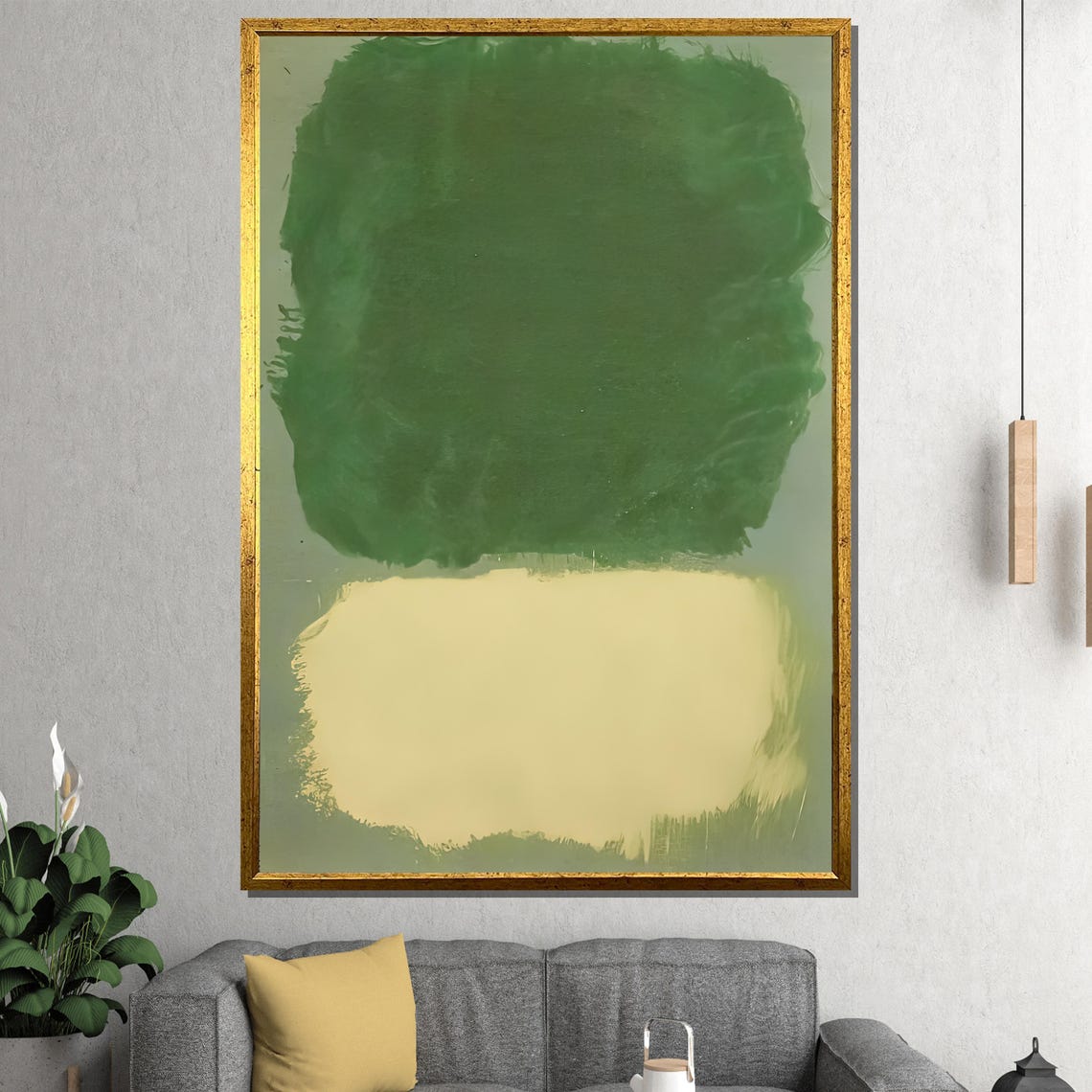 Green and Cream Tonal Color Field Minimalist Abstract Poster