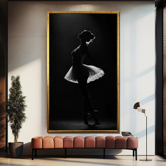 Black And White Ballerina Painting Elegant Dance Art Gift For Ballet Lovers And Modern Wall Decor