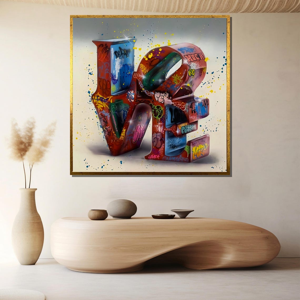 Vibrant Graffiti Love Painting Bold Street Art Wall Decor Gift For Modern Homes And Colorful Interior Design