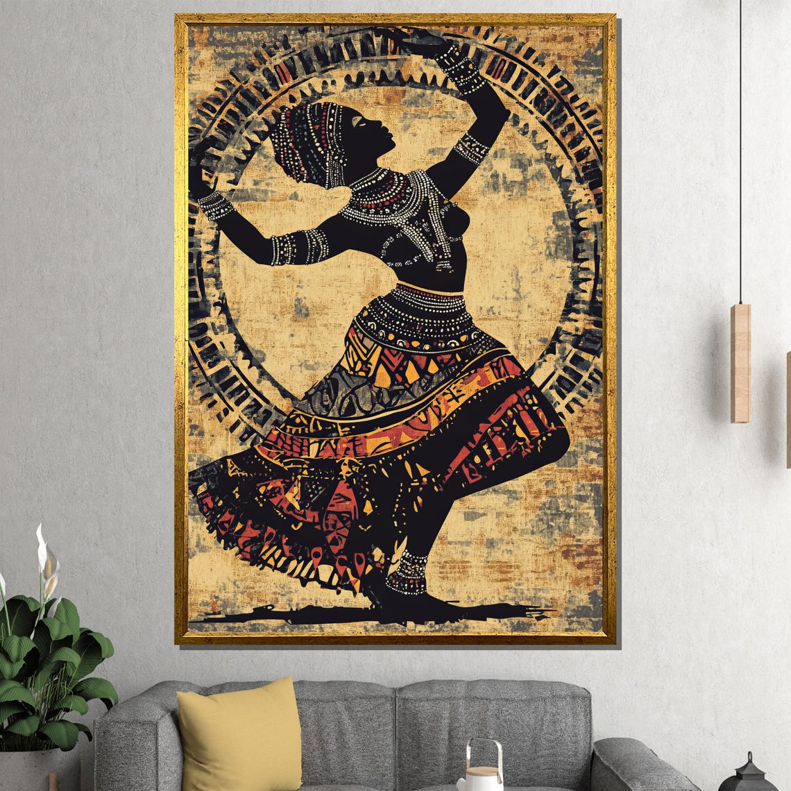 Tribal Dancer Silhouette in Vibrant Patterns and Beads Poster