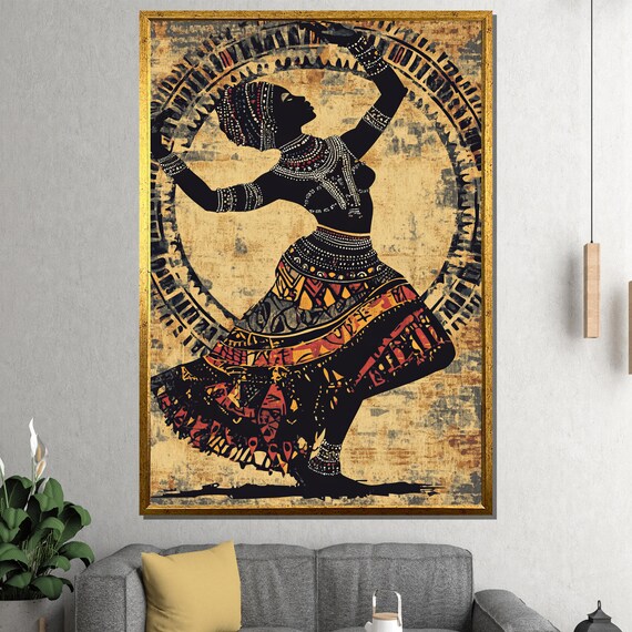 Tribal Dancer Painting With Vibrant Patterns Unique Art Gift For Living Room Or Hallway Wall Decor