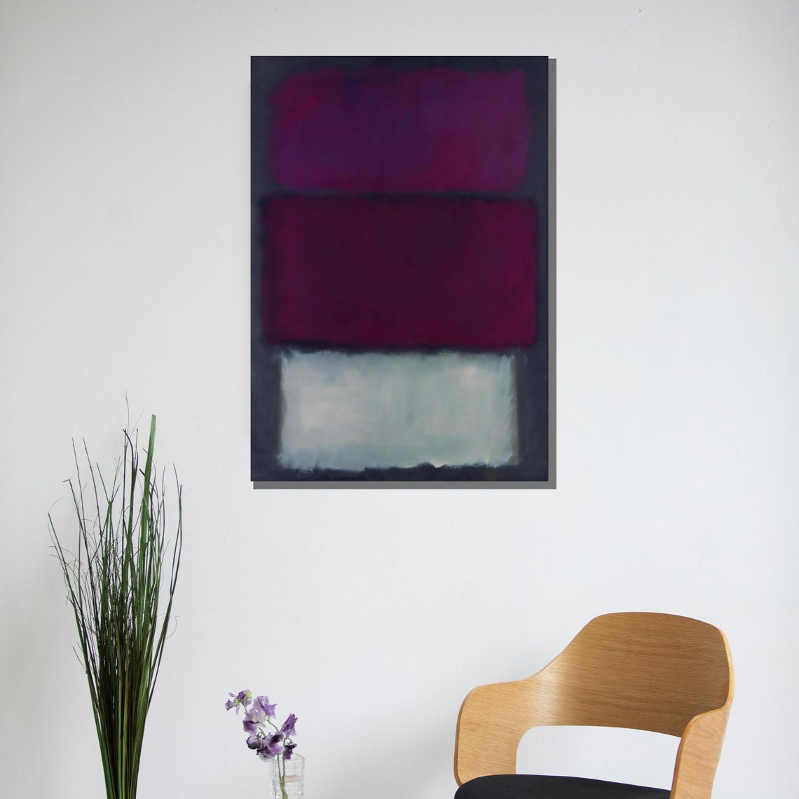 Deep Purple and White Minimalist Abstract Color Field Poster - Image 3