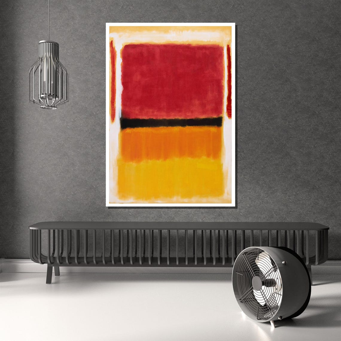 Red Orange and Yellow With Black Stripe Abstract Field Poster - Image 4