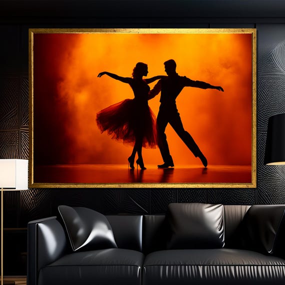 Silhouette Dance Couple Painting Elegant Wall Art Gift For Dance Lovers And Modern Home Decor
