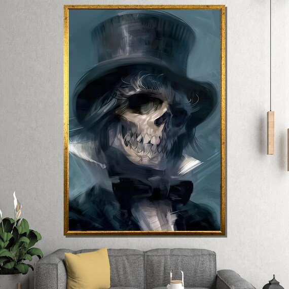 Gothic Skull In A Top Hat And Bow Tie Painterly Portrait Poster