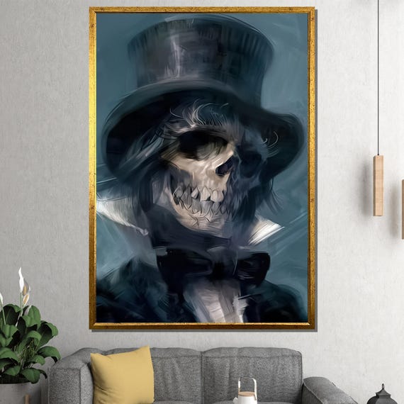 Gothic Skull In Top Hat Painting Unique Wall Decor And Bold Gift For Lovers Of Dark And Vintage Art Styles