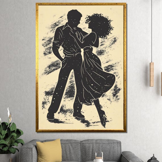 Silhouette Dance Painting Elegant Black And White Couple Wall Art Gift For Dancers And Romantic Home Decor