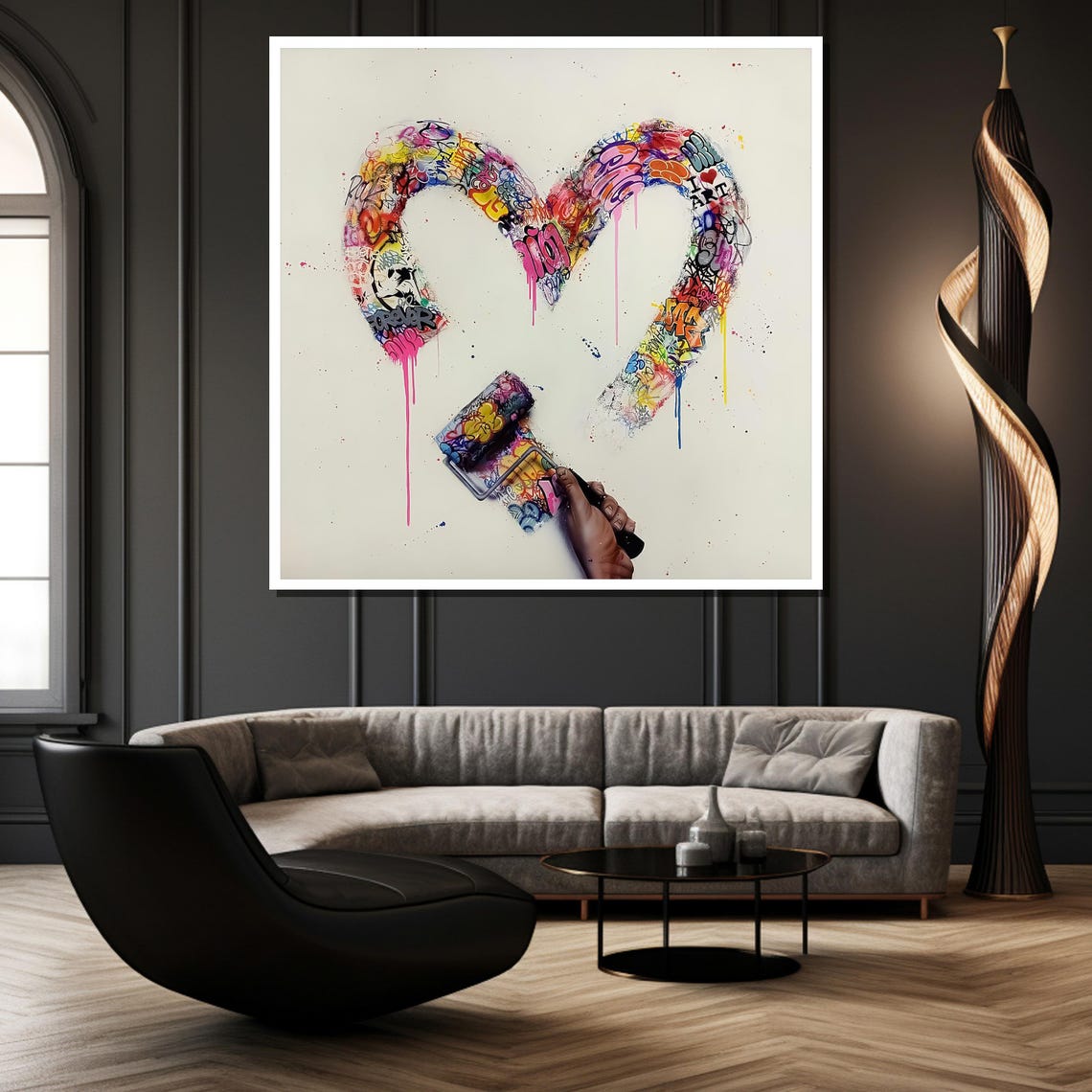Hand Painting A Colorful Graffiti Heart With A Roller Poster - Image 2