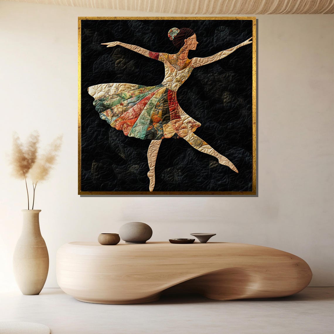 Patchwork Quilt Ballerina Leaping Dancer Textured Wall Poster