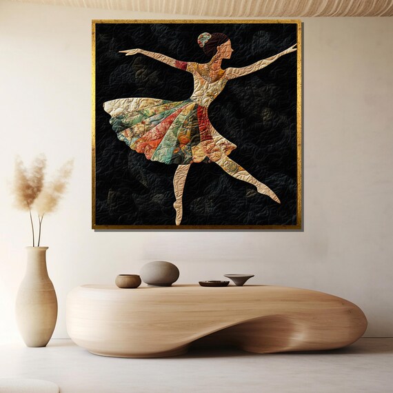 Patchwork Quilt Ballerina Leaping Dancer Textured Wall Poster