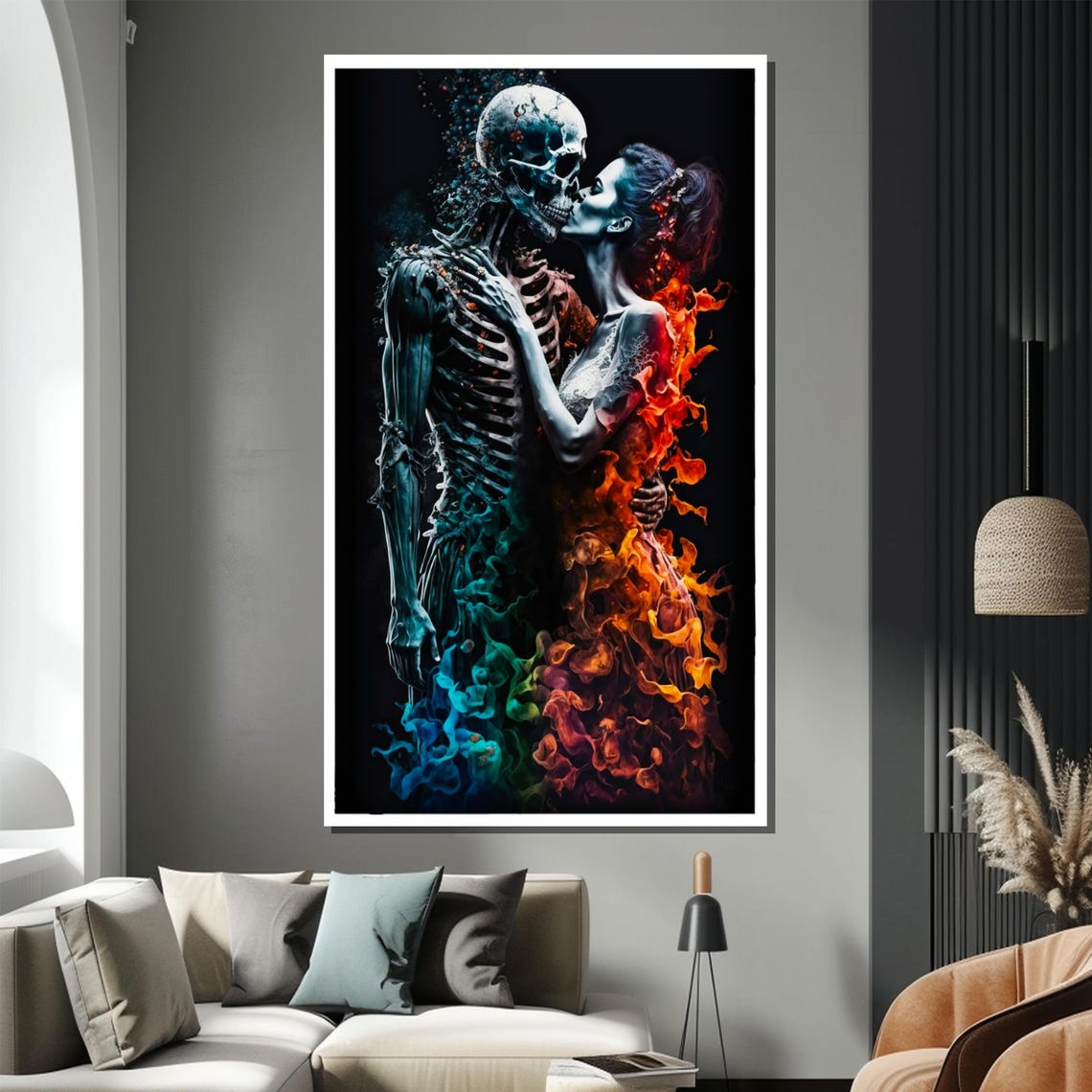 Passionate Skeleton And Woman Painting Dramatic Wall Art Gift For Unique Home Decor And Bold Romantic Style - Image 2
