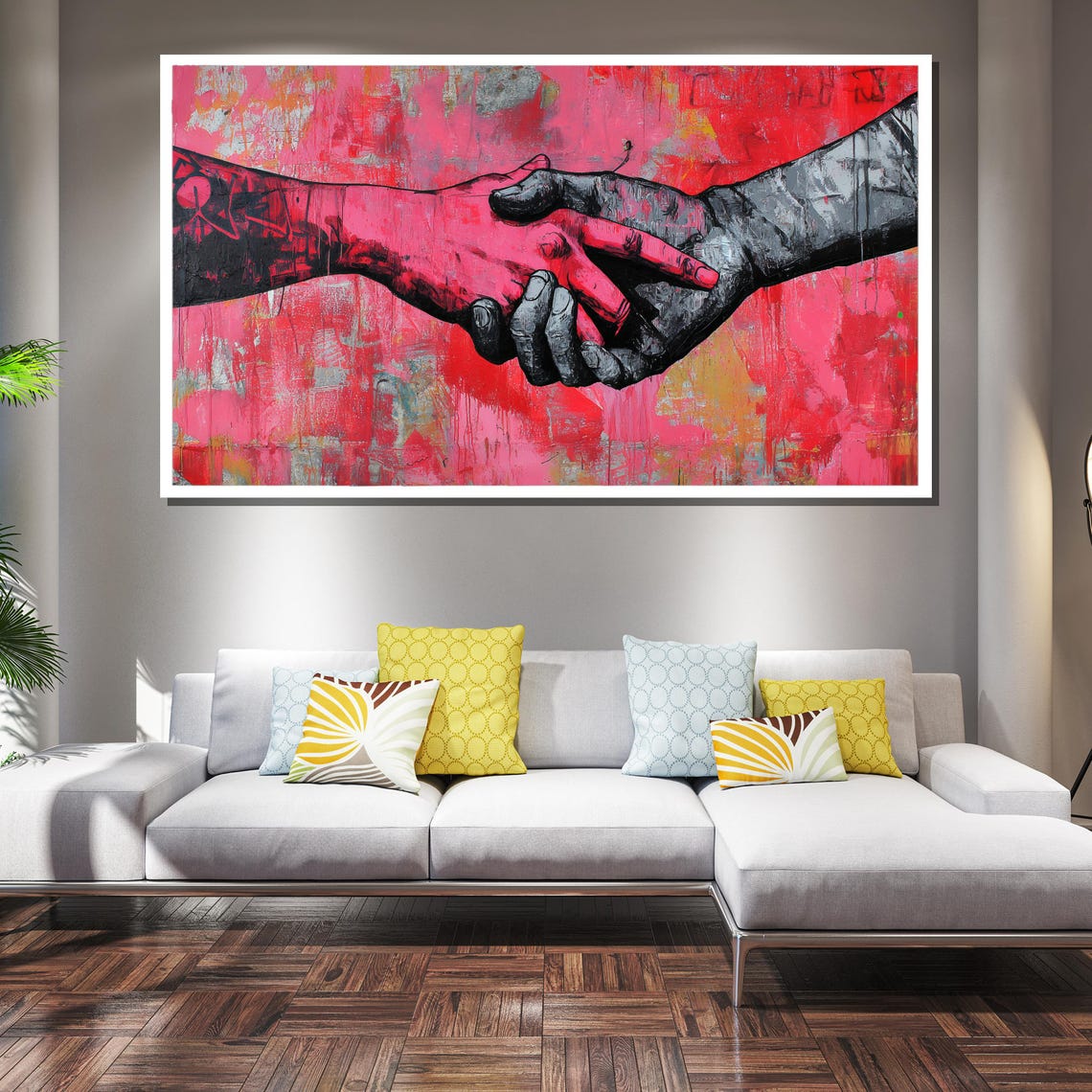 Bold Handshake Painting Modern Abstract Wall Art Red And Black Artwork Contemporary Home Decor Statement Wall Piece - Image 3