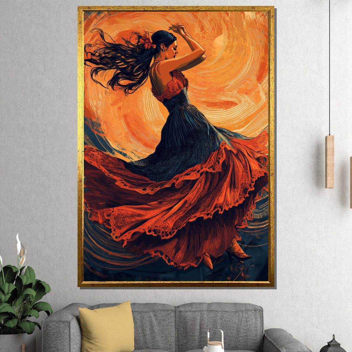 Flamenco Dancer in a Swirling Red and Black Dress Painting Poster