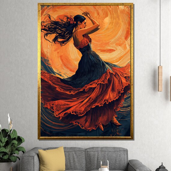 Flamenco Dancer in a Swirling Red and Black Dress Painting Poster